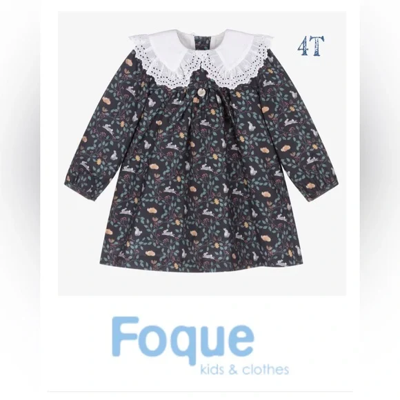 foque Dresses Foque 4t Navy Blue Adorned With A Sweet Rabbit